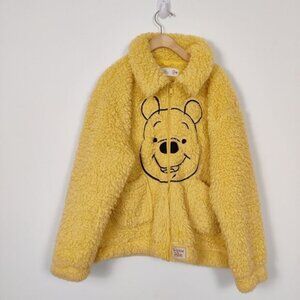 Disney Winnie The Pooh Sherpa Zip Up Sweatshirt Yellow Size Large Teddy Jacket